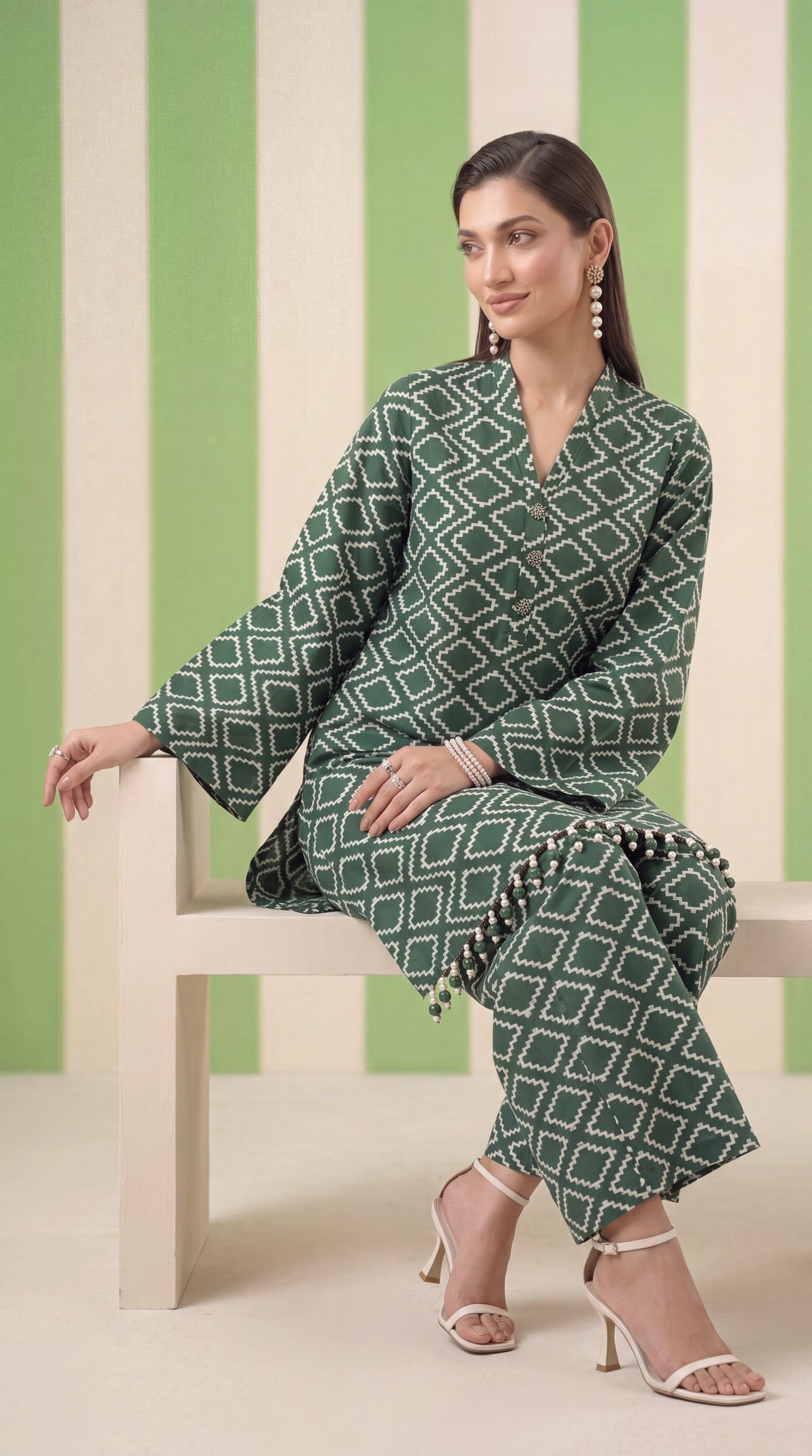 DES # 1378, Green 2 Pcs Unstitched Lawn