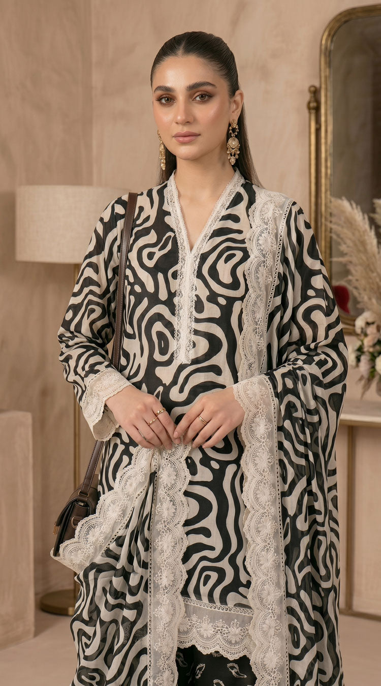 D# 11138 Black 3 PCS Unstitched Lawn
