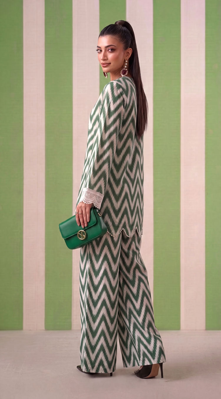 DES # 1379, Green 2 Pcs Unstitched Lawn