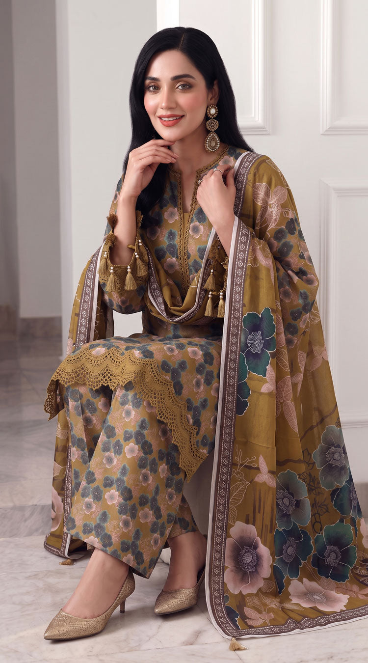 D# 3505 Golden 3 PCS Unstitched Lawn