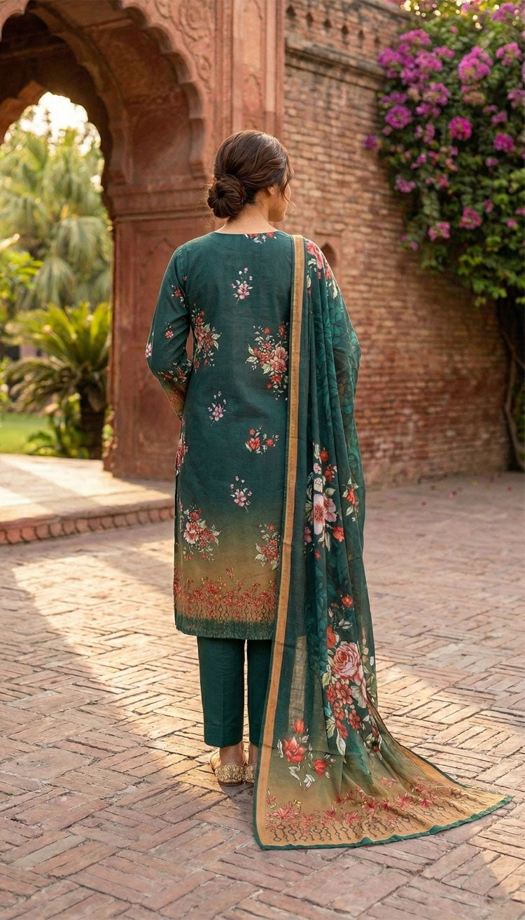 D# 5556 Teal Green Lawn 3 Pcs Unstitched