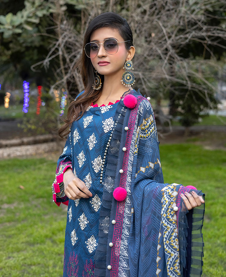 D# 04-BLUE Embroidered Premium Digital Lawn 2022