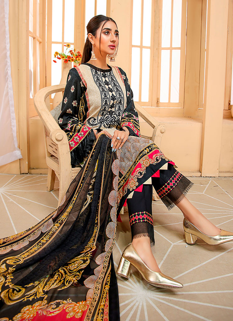 D# 08-BLACK Embroidered Premium Digital Lawn 2022