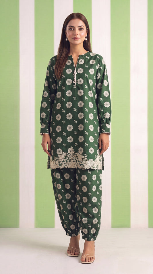 DES # 1375, Green 2 Pcs Unstitched Lawn
