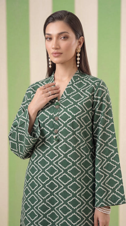 DES # 1378, Green 2 Pcs Unstitched Lawn