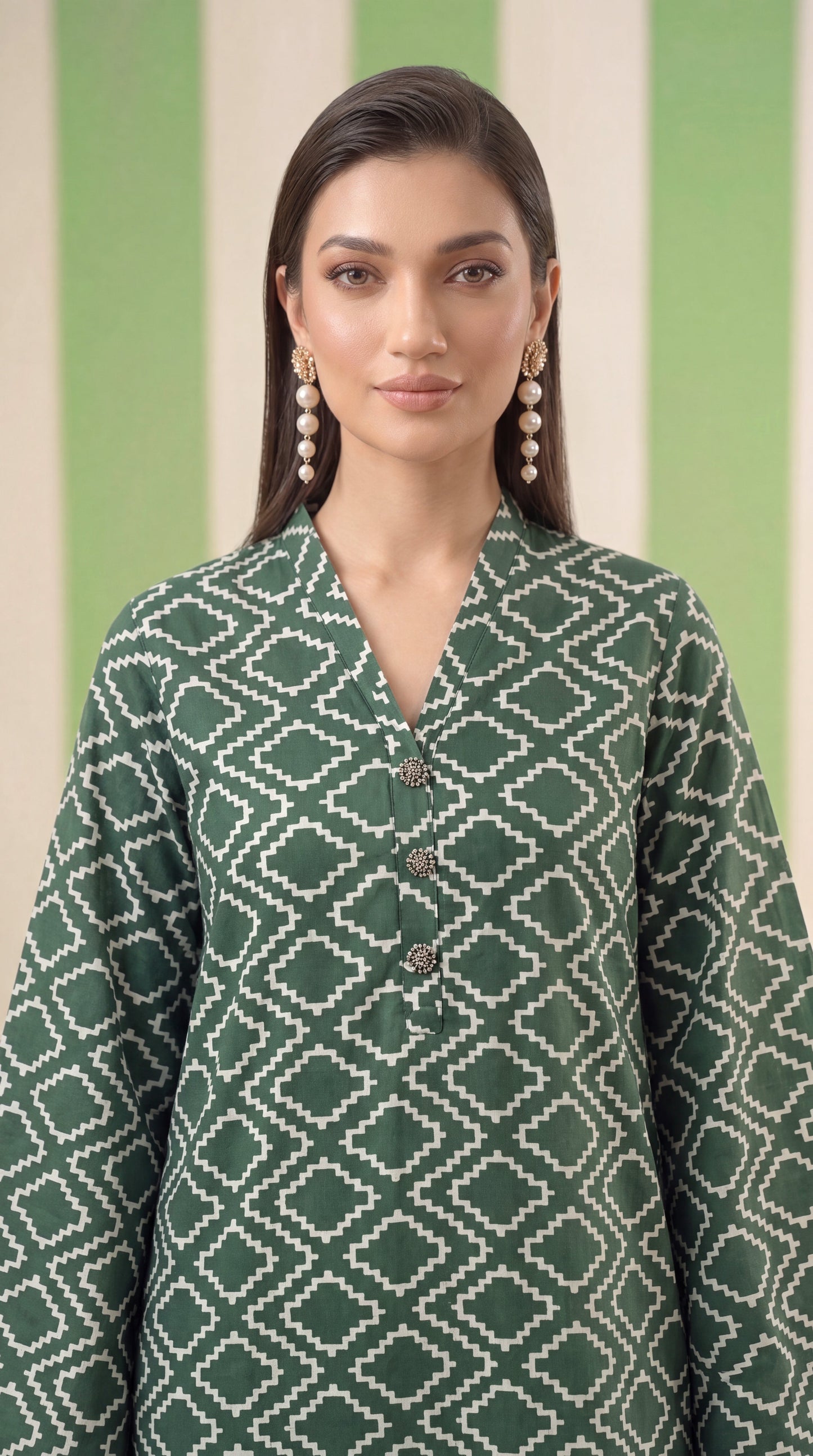 DES # 1378, Green 2 Pcs Unstitched Lawn