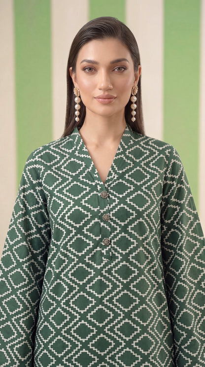 DES # 1378, Green 2 Pcs Unstitched Lawn