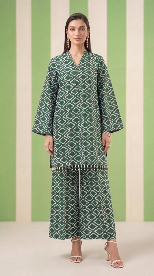 DES # 1378, Green 2 Pcs Unstitched Lawn