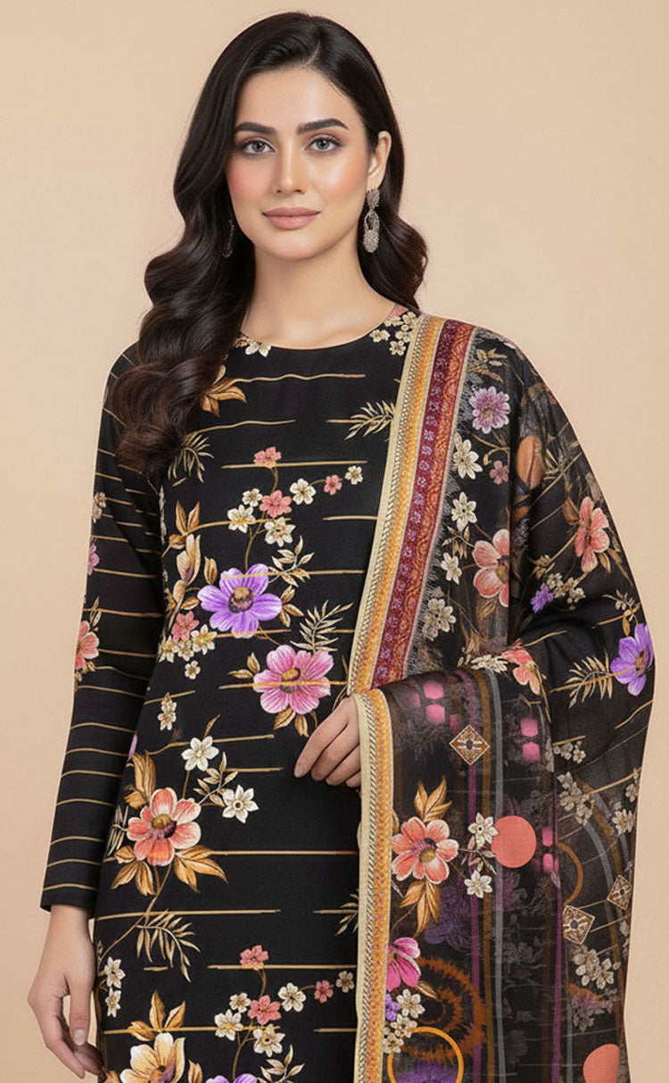 D#514 BLACK DIGITAL CLASSIC LINEN 3PCS UNSTITCHED