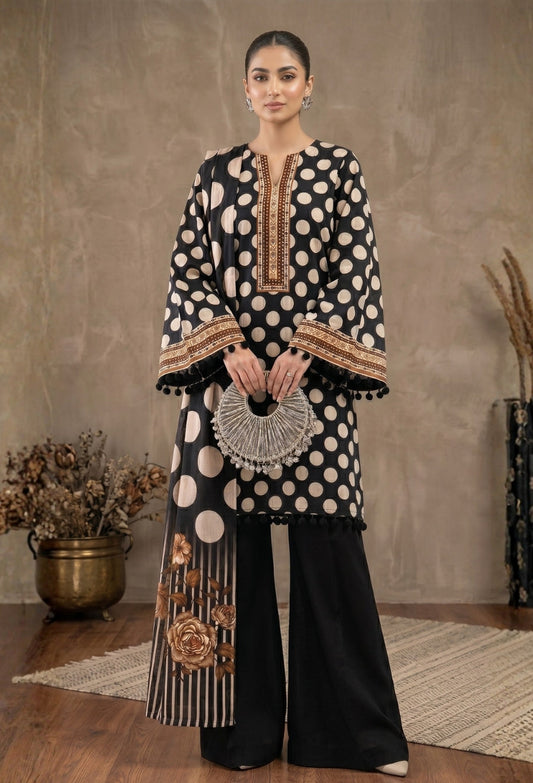 D# 11080 Black 3 PCS Unstitched Lawn