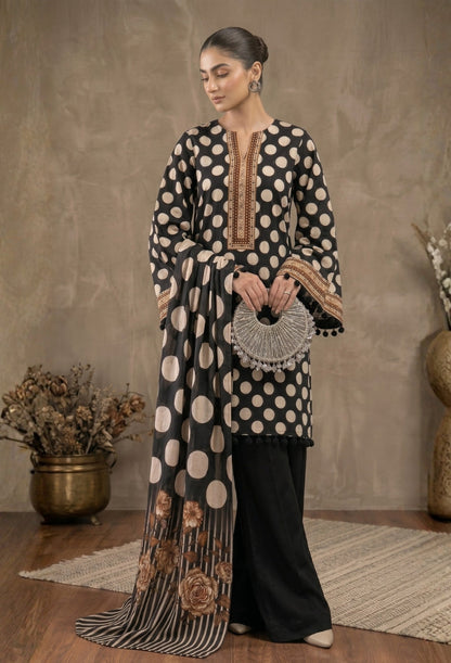 D# 11080 Black 3 PCS Unstitched Lawn