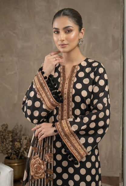 D# 11080 Black 3 PCS Unstitched Lawn