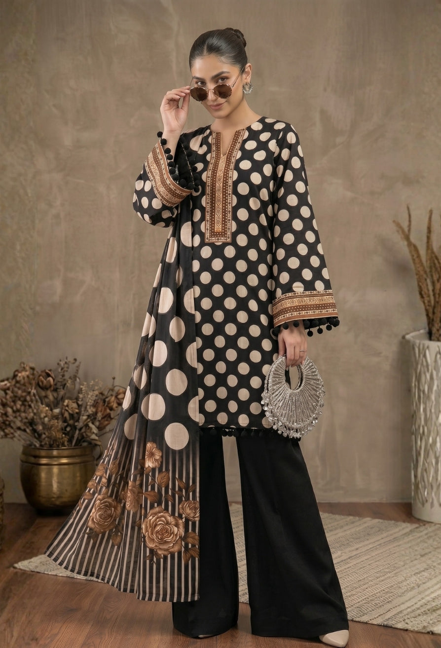 D# 11080 Black 3 PCS Unstitched Lawn
