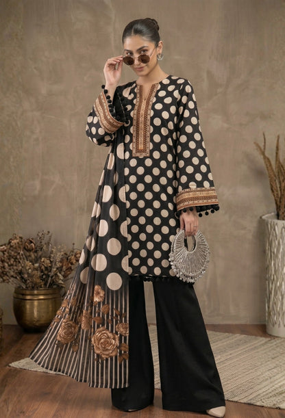 D# 11080 Black 3 PCS Unstitched Lawn