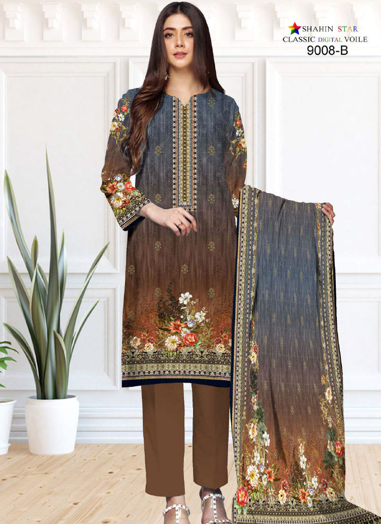 Shahin Star Digital Lawn with Voil Duppata 9008b vol1 2024
