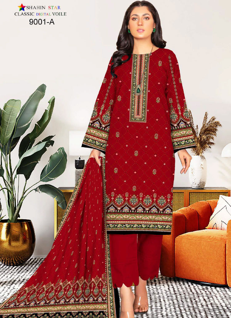 Shahin Star Digital Lawn with Voil Duppata 9001A vol1 2024