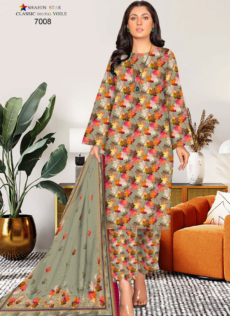 Shahin Star Digital Lawn with Voil Duppata 7008B vol1 2024