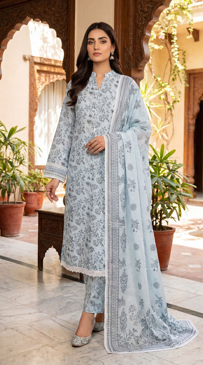D# 38 Sky Blue Banadora Lawn 3 Pcs Unstitched