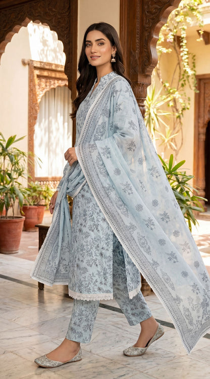 D# 38 Sky Blue Banadora Lawn 3 Pcs Unstitched