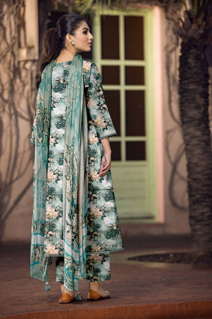 D#829 PRINTED TURQUOISE 3 PCS UNSTITCHED