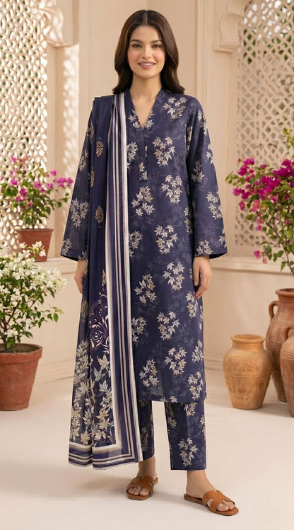 D# 02 Purple Banadora Lawn 3 Pcs Unstitched