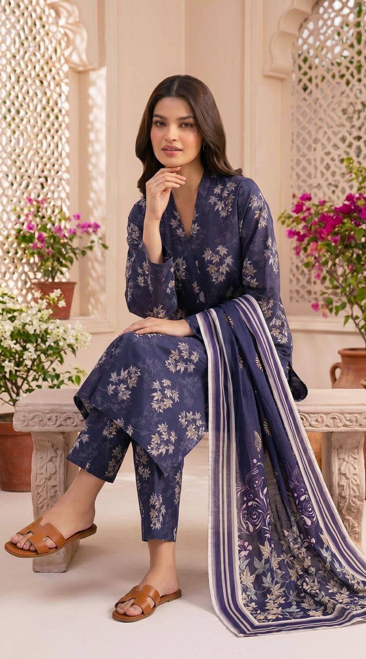 D# 02 Purple Banadora Lawn 3 Pcs Unstitched