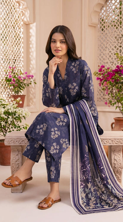 D# 02 Purple Banadora Lawn 3 Pcs Unstitched