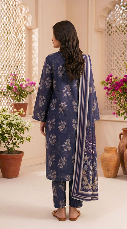 D# 02 Purple Banadora Lawn 3 Pcs Unstitched