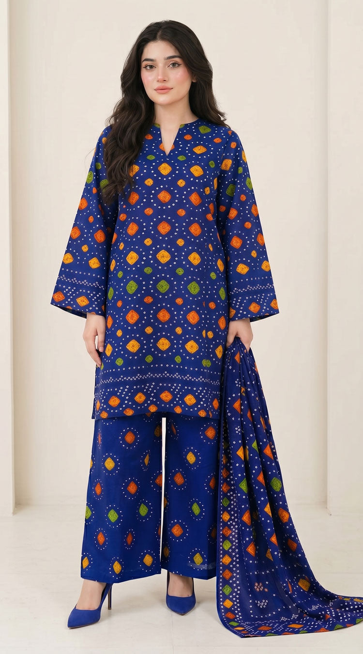 D# 11025 BLUE 3 PCS Unstitched Lawn
