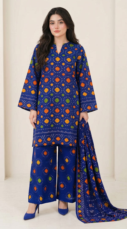 D# 11025 BLUE 3 PCS Unstitched Lawn