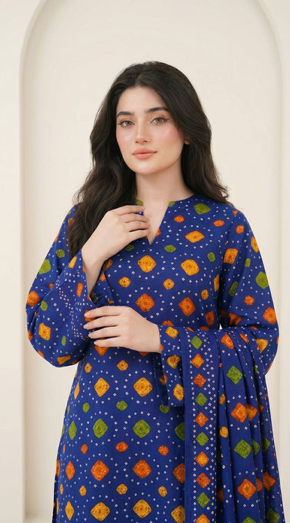 D# 11025 BLUE 3 PCS Unstitched Lawn