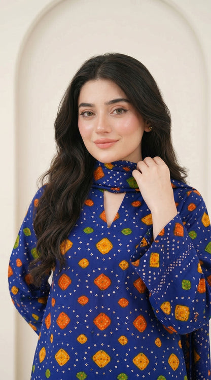 D# 11025 BLUE 3 PCS Unstitched Lawn