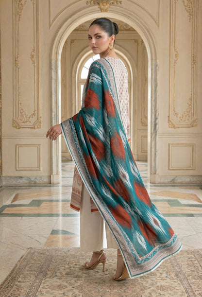 D# 11028 OFF-WHITE 3 PCS Unstitched Lawn
