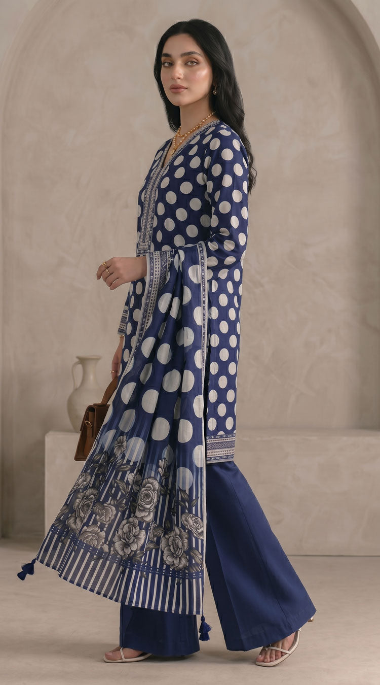 D# 11081 Blue 3 PCS Unstitched Lawn