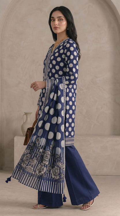 D# 11081 Blue 3 PCS Unstitched Lawn