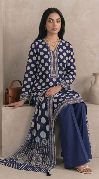 D# 11081 Blue 3 PCS Unstitched Lawn