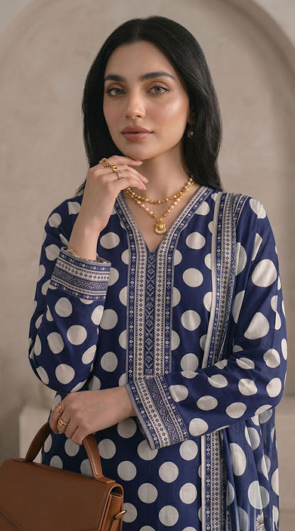 D# 11081 Blue 3 PCS Unstitched Lawn