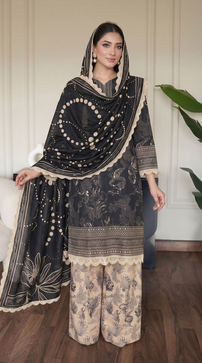 D# 11129 Black 3 PCS Unstitched Lawn