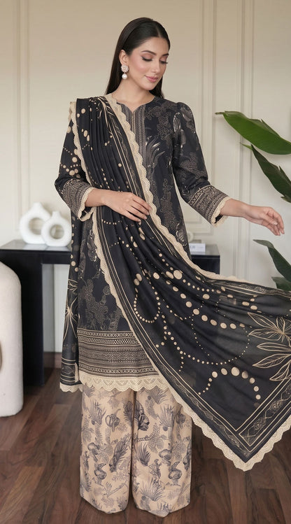 D# 11129 Black 3 PCS Unstitched Lawn