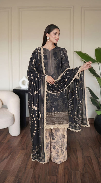 D# 11129 Black 3 PCS Unstitched Lawn