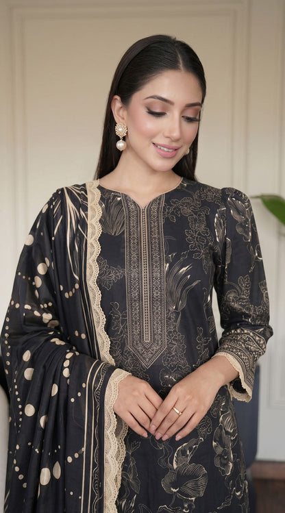 D# 11129 Black 3 PCS Unstitched Lawn