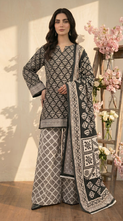 D# 11134 BLACK 3 PCS Unstitched Lawn