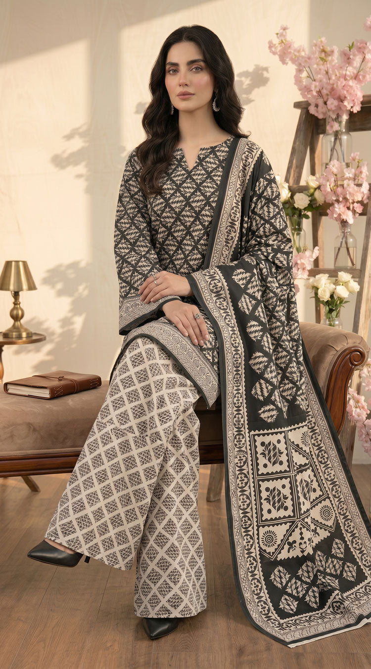 D# 11134 BLACK 3 PCS Unstitched Lawn