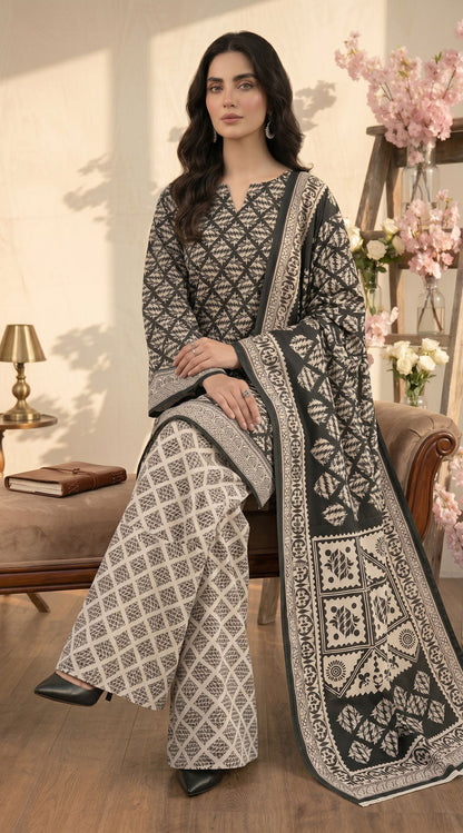 D# 11134 BLACK 3 PCS Unstitched Lawn