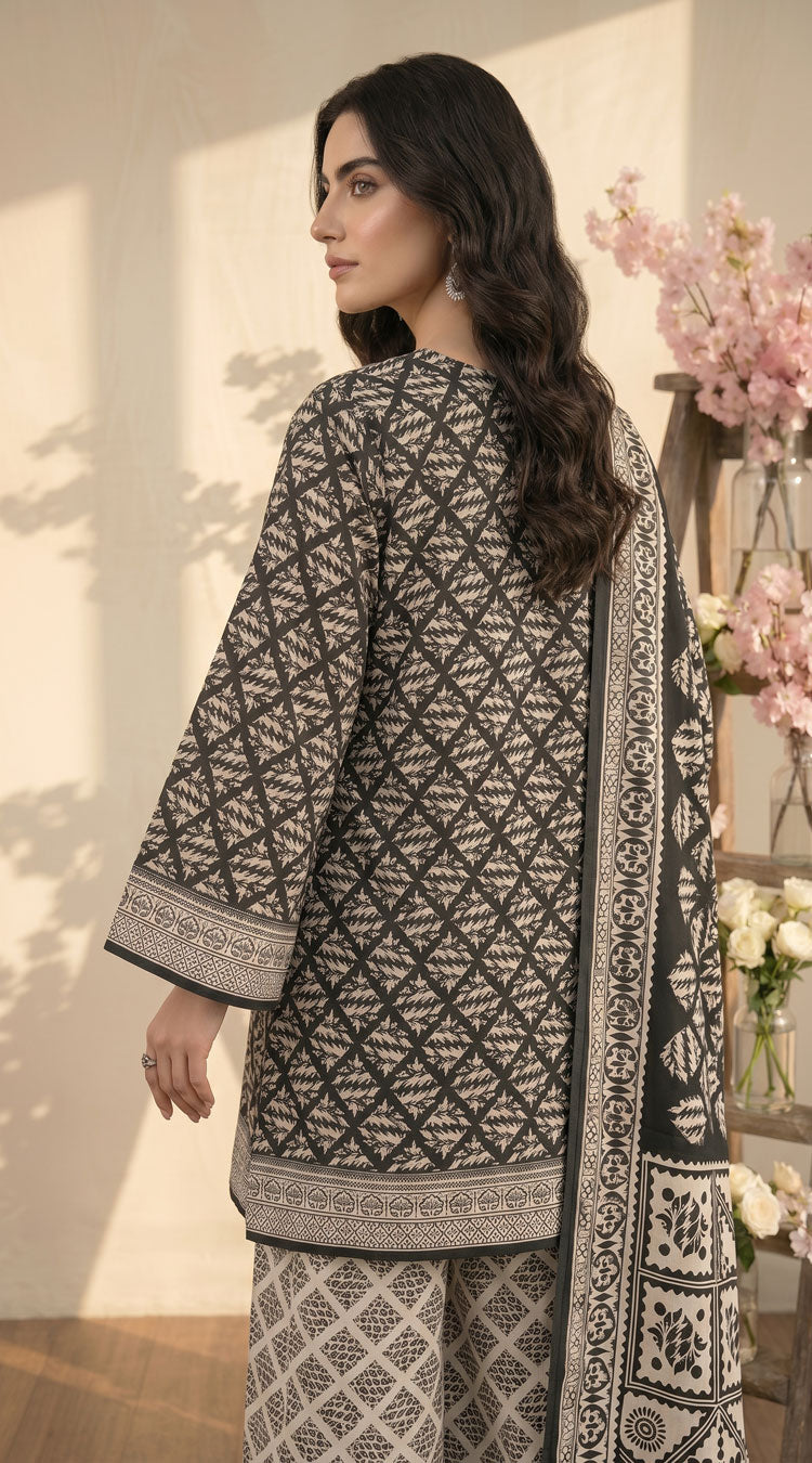 D# 11134 BLACK 3 PCS Unstitched Lawn