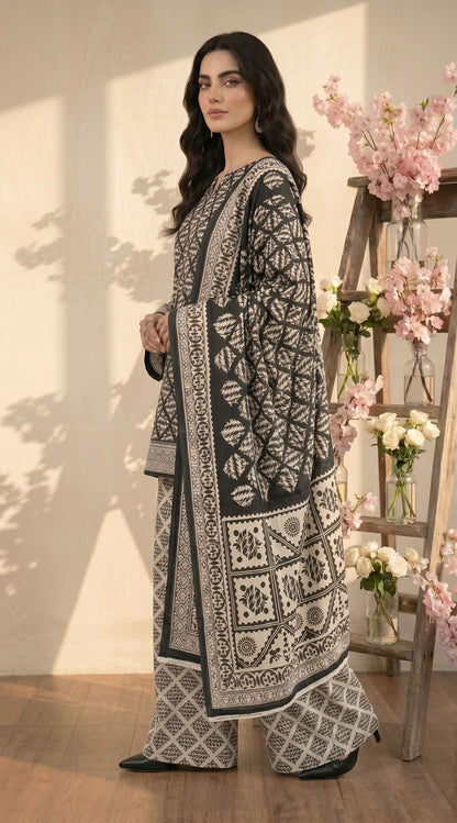 D# 11134 BLACK 3 PCS Unstitched Lawn
