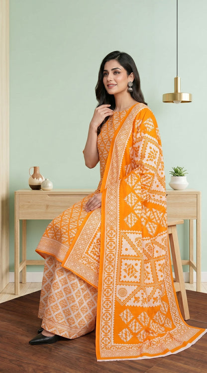 D# 11134 ORANGE 3 PCS Unstitched Lawn