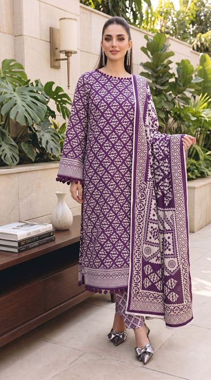 D# 11134 PURPLE 3 PCS Unstitched Lawn