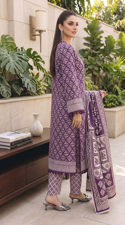 D# 11134 PURPLE 3 PCS Unstitched Lawn