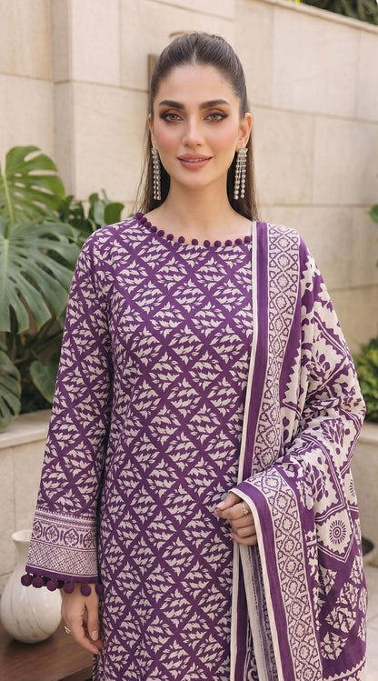 D# 11134 PURPLE 3 PCS Unstitched Lawn